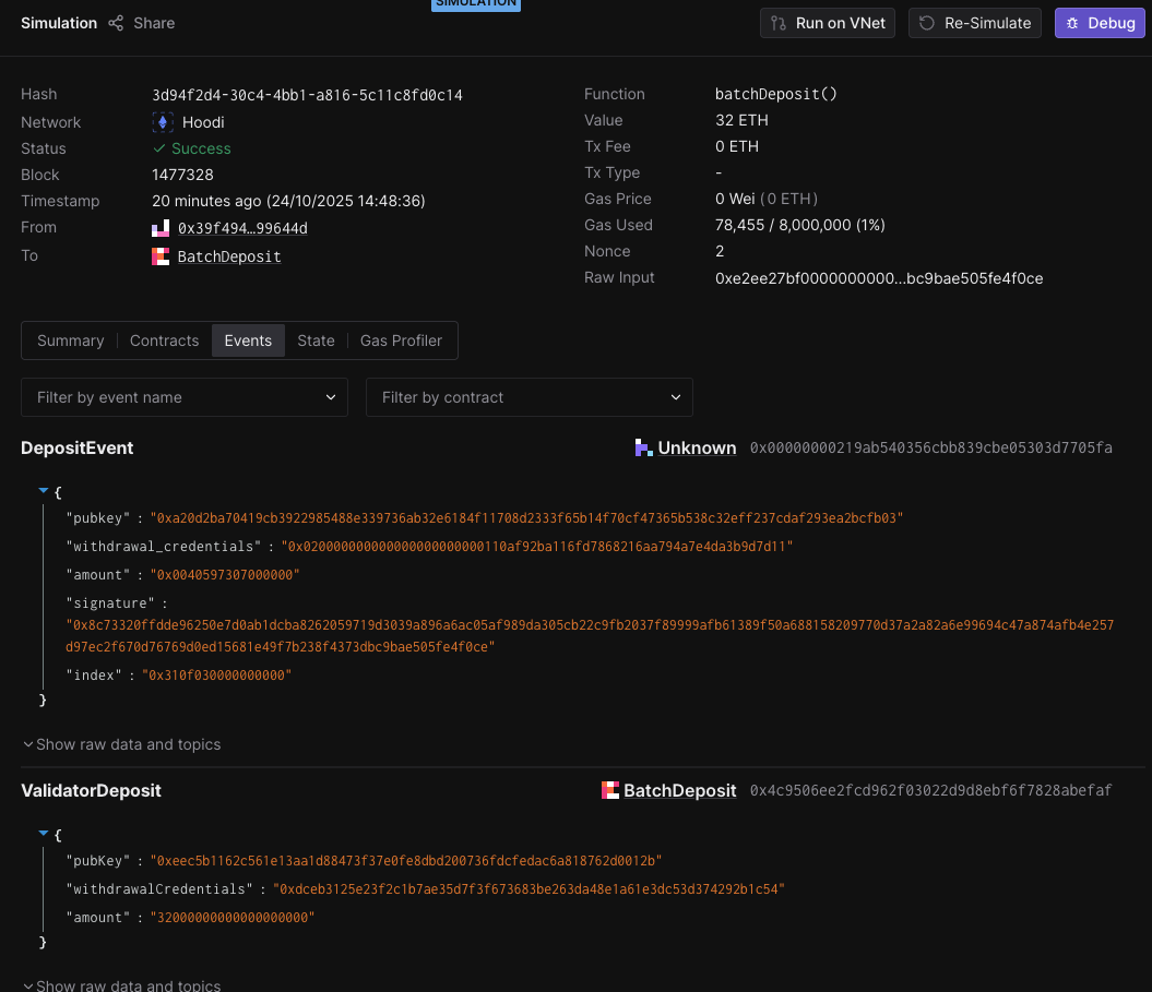 Tenderly Batch Deposit