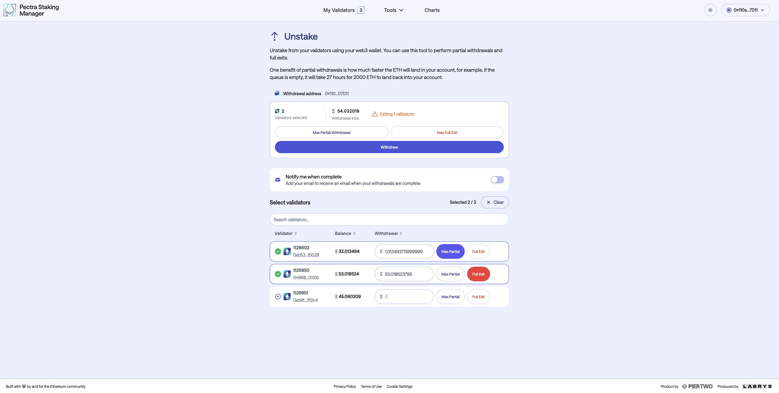 Unstake_Pectra Staking Manager